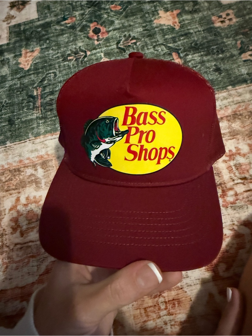 Bass Pro Shops Maroon Hat with Yellow Logo